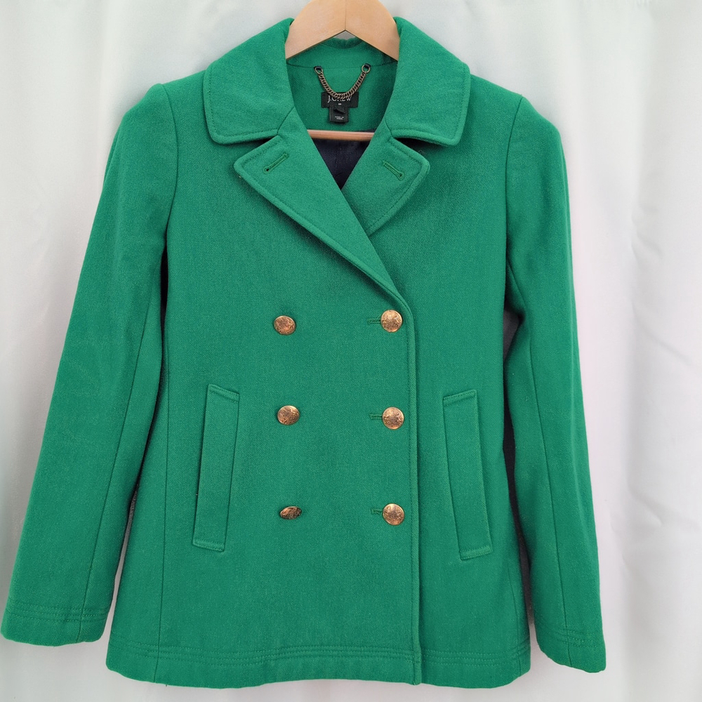 Ladies' J Crew Green Wool Blend Pea Style Coat 0